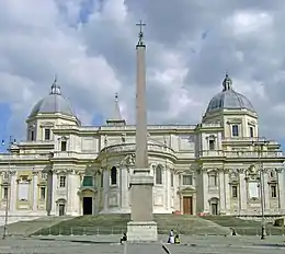 Esquiline obelisk. Originally erected on the western flank of the Mausoleum of Augustus, paired with the Quirinale obelisk. Found in 1527 and erected in 1587 by Pope Sixtus V behind Santa Maria Maggiore