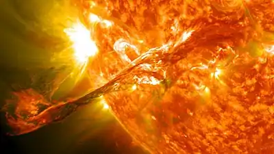 On August 31, 2012 a long prominence/filament of solar material that had been hovering in the Sun's atmosphere, the corona, erupted out into space at 4:36&nbsp;p.m. EDT.