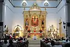The newly renovated Main Altar of the parish, we can see the Image of the Crucified Christ in the Center and Saint Augustine, the Town's Patron and Saint Monica, his mother, at both sides