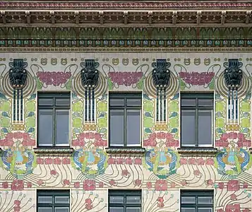 Floral design by Alois Ludwig on the facade of Maiolica House by Otto Wagner (1898)