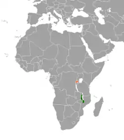 Map indicating locations of Malawi and Rwanda