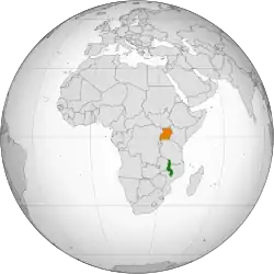 Map indicating locations of Malawi and Uganda