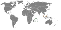 Map indicating locations of Malaysia and Mauritius