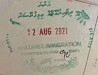 Maldives entry stamp issued at Velana International Airport