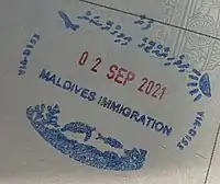 Maldives exit stamp issued at Velana International Airport