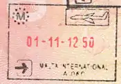 Entry stamp for air travel, issued at Malta International Airport