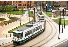 A pair of coupled T-68s, in the earliest version of the livery near Piccadilly station in 1994.