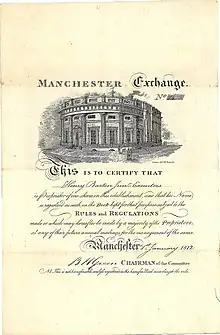One of only two known Founder's Shares of the Manchester Exchange, issued on January 1, 1812
