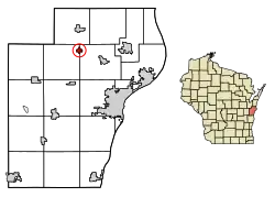 Location of Kellnersville in Manitowoc County, Wisconsin.