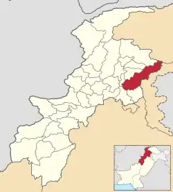 Location of Mansehra District (including Torghar District) within Khyber Pakhtunkhwa prior to 2011