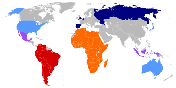 Countries for the 2018 and 2022 FIFA World Cup.
