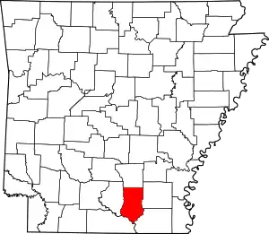 Map of Arkansas highlighting Bradley County
