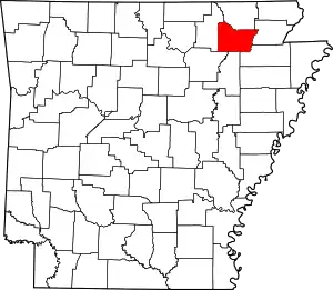 Map of Arkansas highlighting Lawrence County