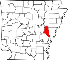Map of Arkansas highlighting Monroe County