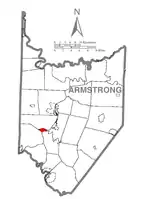 Map of Armstrong County, Pennsylvania highlighting Cadogan Township
