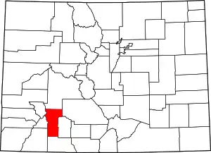 Map of Colorado highlighting Hinsdale County
