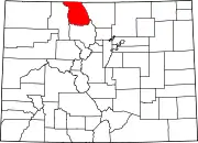 Map of Colorado highlighting Jackson County