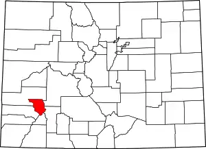 Map of Colorado highlighting Ouray County
