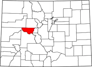 Map of Colorado highlighting Pitkin County