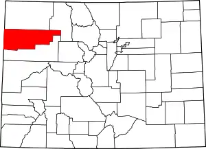 Map of Colorado highlighting Rio Blanco County