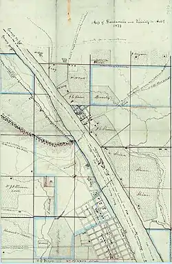 1877 map shows Dardanelle and Norristown on the Arkansas River as well as roads, properties, and geographic features.