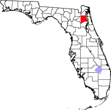 Map of Florida highlighting Clay County