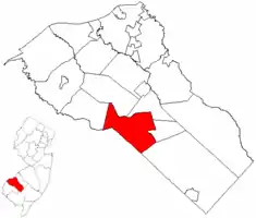 Elk Township highlighted in Gloucester Countty. Inset map: Gloucester County highlighted in New Jersey.