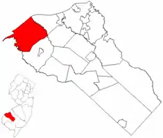 Logan Township highlighted in Gloucester County. Inset map: Gloucester County highlighted in New Jersey.
