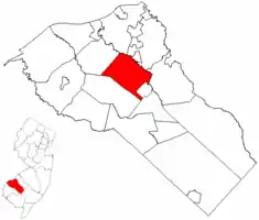 Mantua Township highlighted in Gloucester County. Inset map: Gloucester County highlighted in New Jersey.