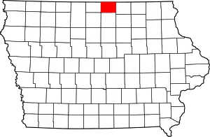 Map of Iowa highlighting Worth County