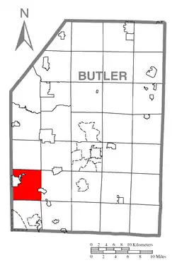 Map of Butler County, Pennsylvania highlighting Jackson Township