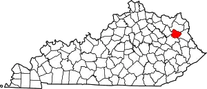 Map of Kentucky highlighting Elliott County