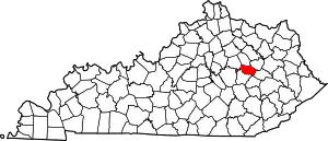 Map of Kentucky highlighting Powell County