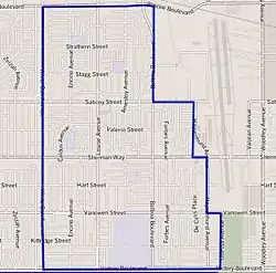 Lake Balboa neighborhood as mapped by the Los Angeles Times. Van Nuys Airport is on the right.