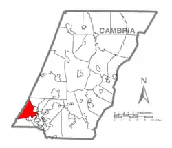 Map of Cambria County, Pennsylvania highlighting Lower Yoder Township