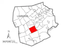 Map of Luzerne County highlighting Dorrance Township