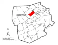 Map of Luzerne County highlighting Jackson Township