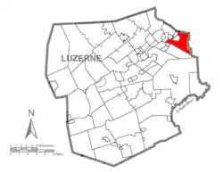 Map of Luzerne County highlighting Pittston Township