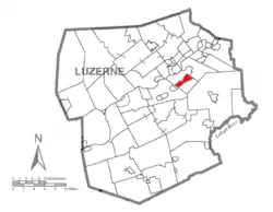 Map of Luzerne County highlighting Wilkes-Barre Township