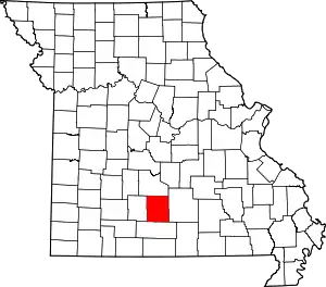 Map of Missouri highlighting Wright County