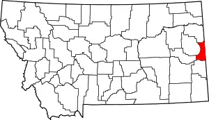 Map of Montana highlighting Wibaux County