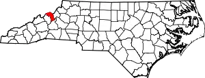 Map of North Carolina highlighting Mitchell County