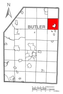 Map of Butler County, Pennsylvania highlighting Parker Township