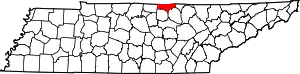 Map of Tennessee highlighting Clay County