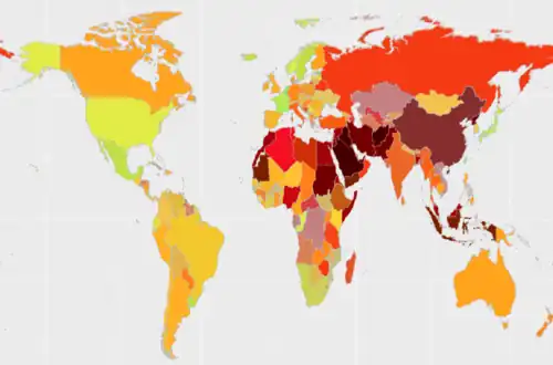 Map of results from the IHEU Freedom of Thought Report