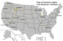 Image 51Map of domestic flights available from the largest airport in Montana (Click to enlarge) (from Transportation in Montana)