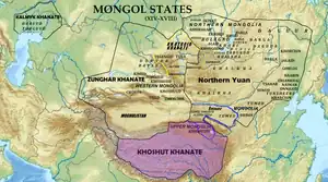 Location of the Khoshut Khanate among Mongol tribes
