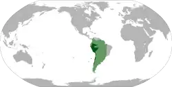 Location of the Viceroyalty of Peru: Initial territory 1542–1718 (light green) and final de jure territory 1776–1824 (dark green)