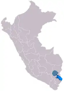 Map showing the extent of the Pucará