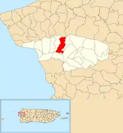 Location of Marías within the municipality of Añasco shown in red